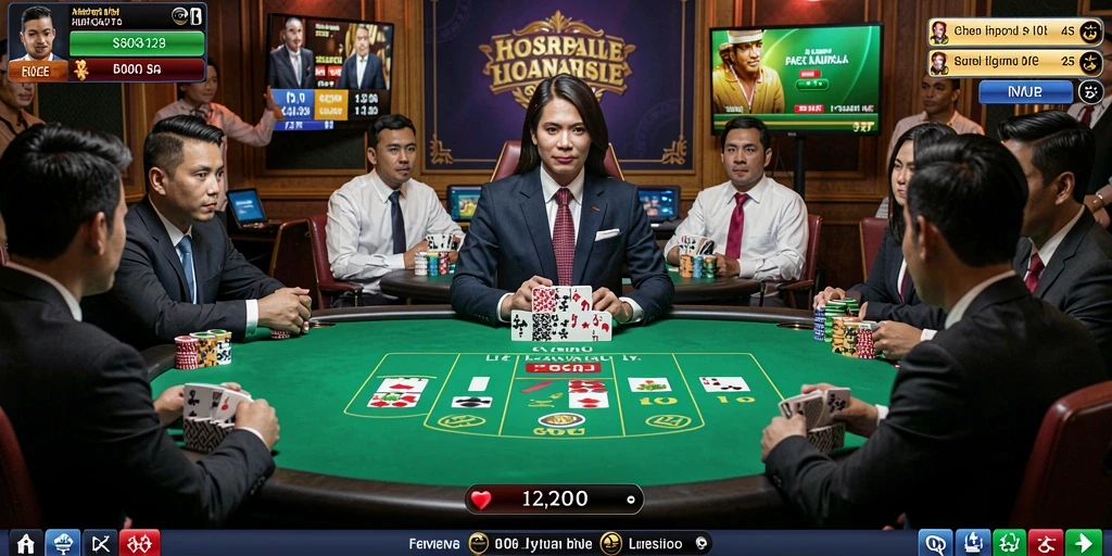 Layar permainan yang menunjukkan kartu dan skor secara real-time.